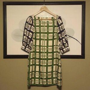 💙 Anthro Maeve silk shift dress broken block 💚